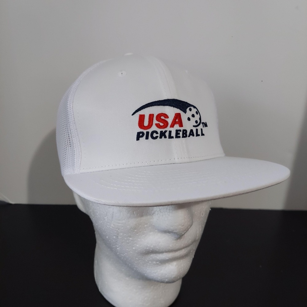 USA Pickleball Hat Cap‎ Snap Back Mens One Size White Trucker Mesh Logo Sports